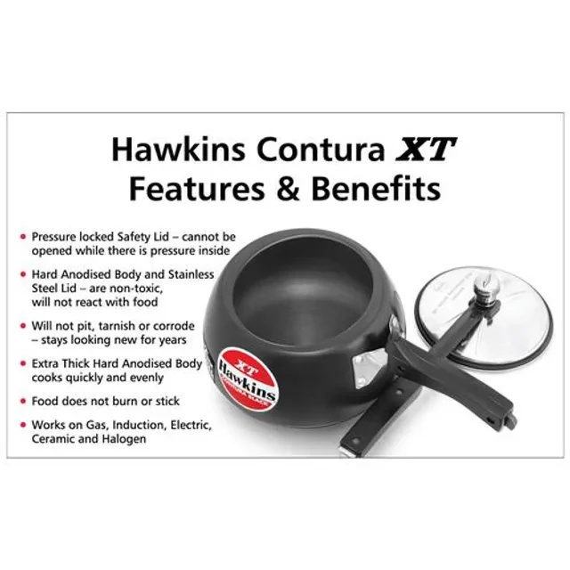 Hawkins Contura Hard Anodised Black Inner Lid Pressure Cooker - Xtra Thick & Induction Base, CXT50, 5 l-4.webp
